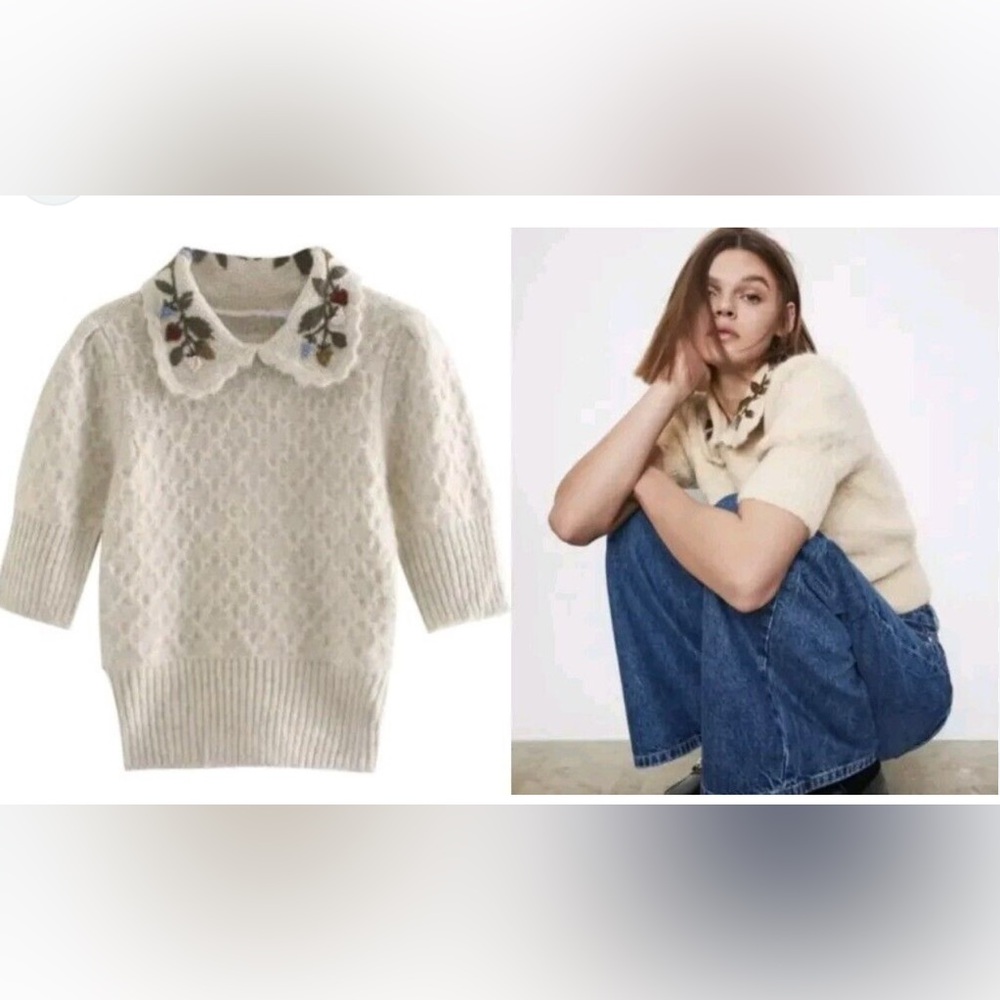 Zara Special Edition Floral
Embroidered Collar Knit Sweater Size Small NWT